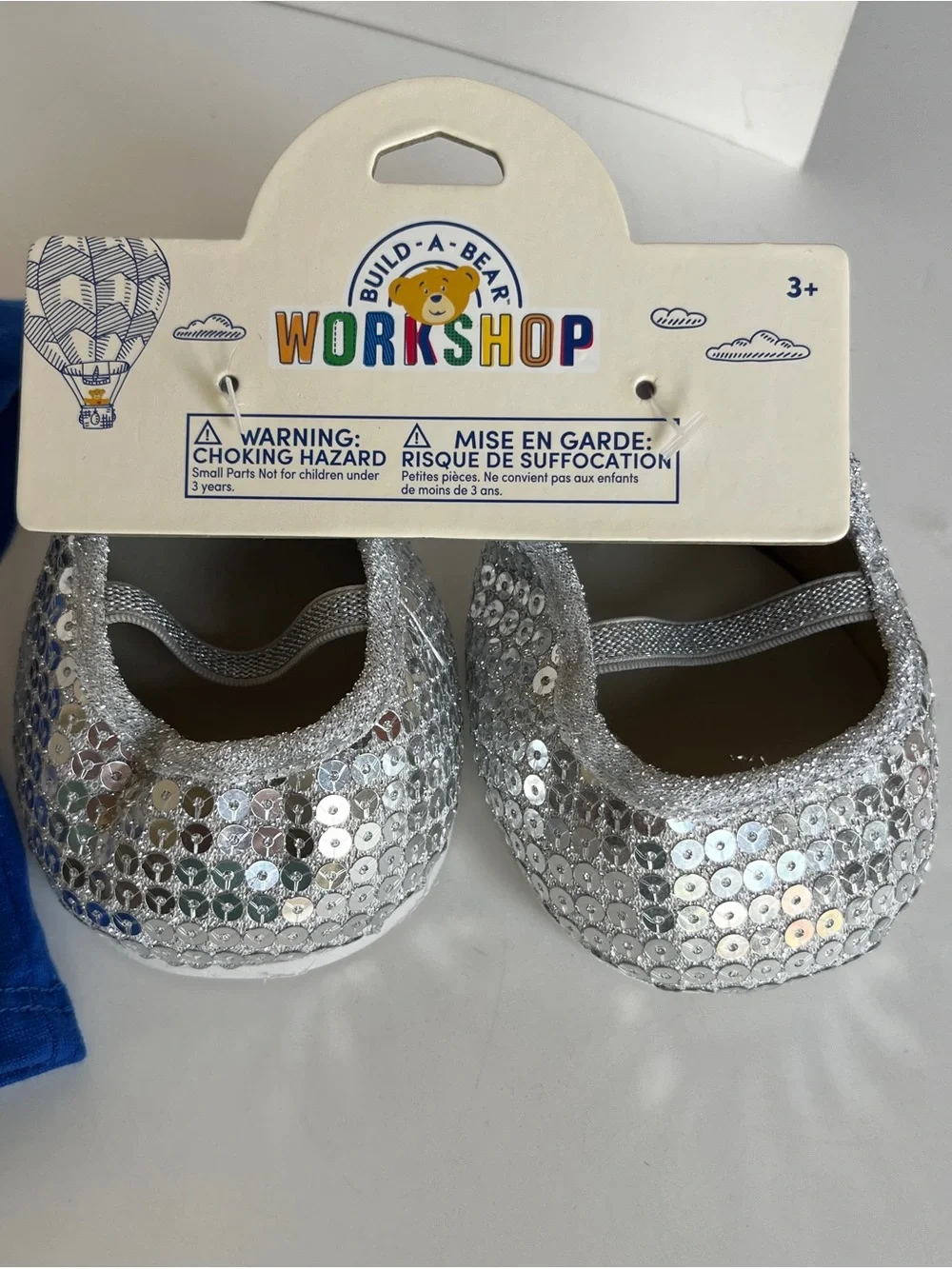 Set of Build-A-Bear Workshop blue Silver Sequin top, headband shoes accessories